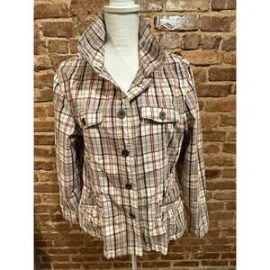 Riders Copper Collection Woman's Sz Xl L Brown Plaid Shirt/Jacket Stretch Waist